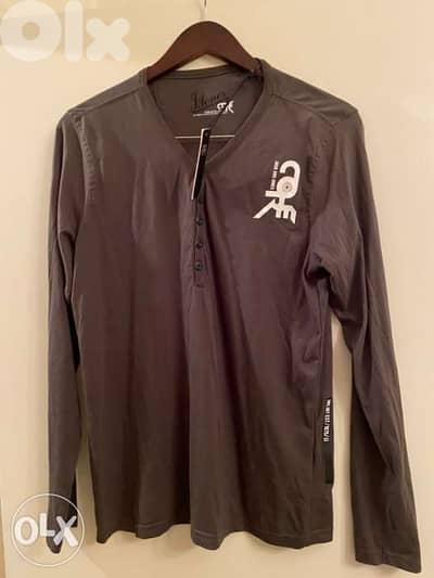 New Pull and Bear khaki Henley Men T-shirt