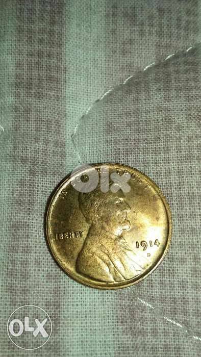 One USA wheat Cent Peny year 1914 D 0