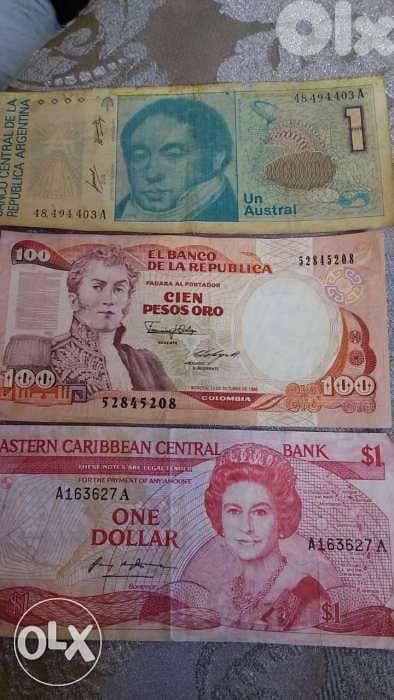 Set of 3 Banknotes East Carriebian Argentine & Colombia 0