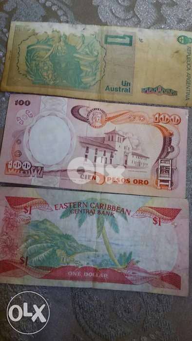 Set of 3 Banknotes East Carriebian Argentine & Colombia 1