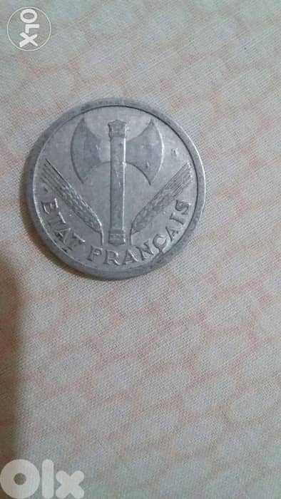 2 French Francs Aluminum from WW2 year 1943 0