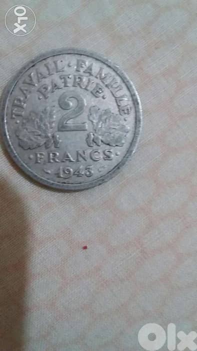 2 French Francs Aluminum from WW2 year 1943 1