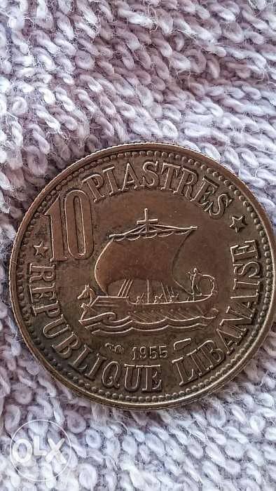 10 Lebanese Piasters with phencian ship year 1955 & 1961 1