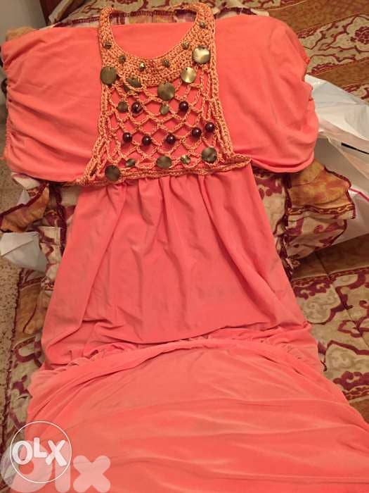 Pink orange wonderful dress. size small فستان زهري 1