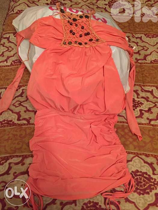 Pink orange wonderful dress. size small فستان زهري 2