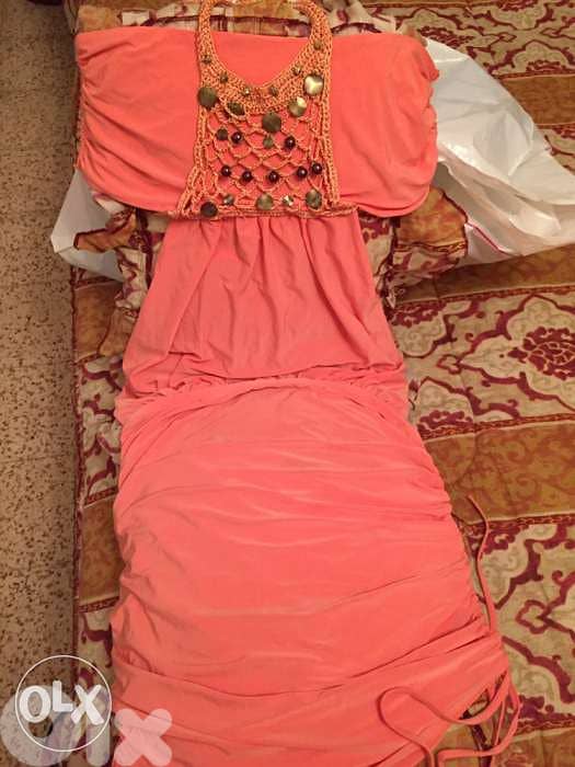 Pink orange wonderful dress. size small فستان زهري 3