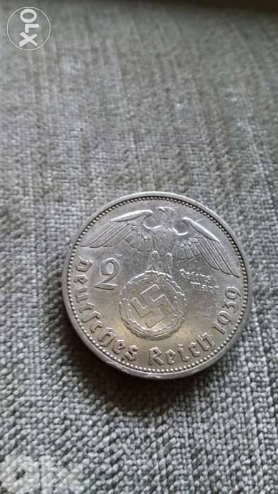 Nazi German Hitler two Mark Silver Coin year 1939 1