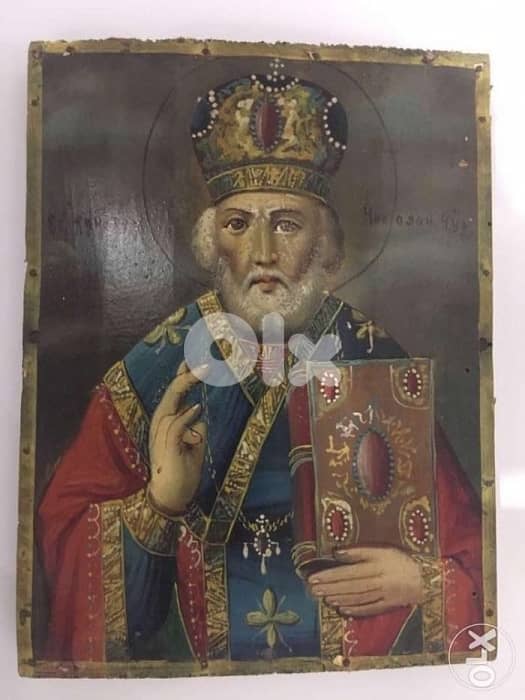 Antique 19th century greeck icon of St Nicolas 0