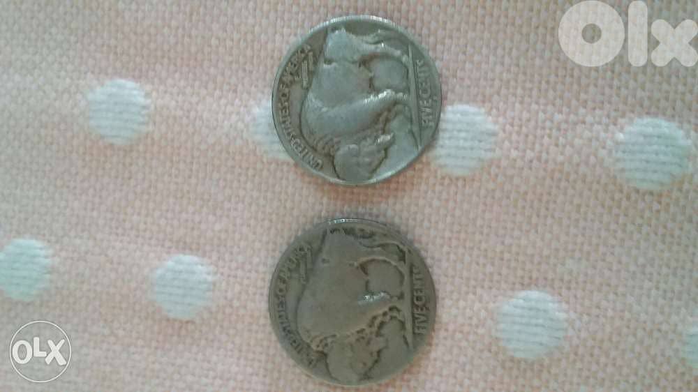 Two USA Buffalo Indian Head Five cents Nickel year 1929 3