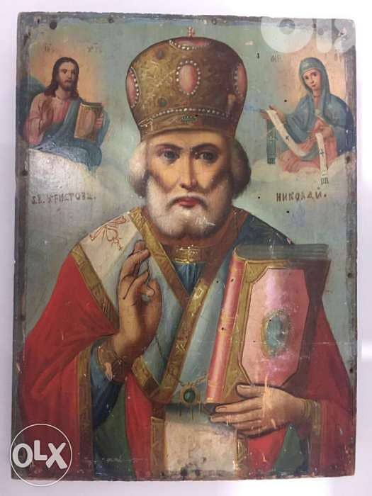 antique 19th century greeck icon is st Nicolas 0
