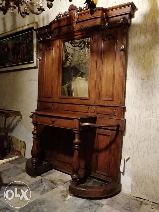 كونسول انتري تعليق ثياب فرنساوي مميز للغاية خشب سنديان انتيك قديم 0