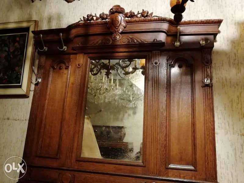 كونسول انتري تعليق ثياب فرنساوي مميز للغاية خشب سنديان انتيك قديم 2