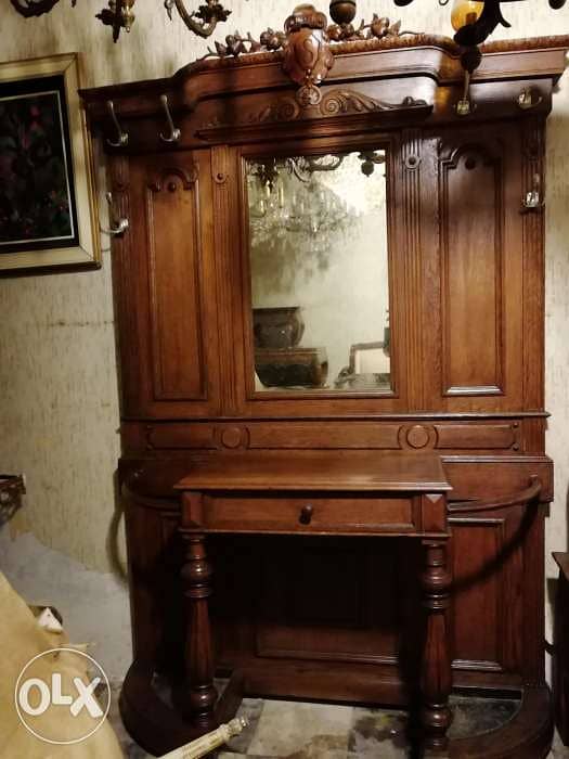 كونسول انتري تعليق ثياب فرنساوي مميز للغاية خشب سنديان انتيك قديم 4