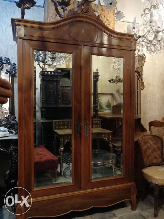 خزانة غرفة نوم درفتين فرنساوية مراية سانغوبان تاج حفر ناعم جميل سعر مغ 1