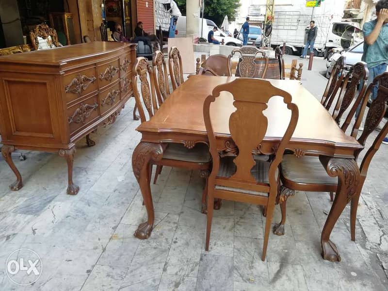 اجمل غرفة سفرة انتيك القديم خشب سنديان فرنسي حفر روعة من روائع تحفة 1