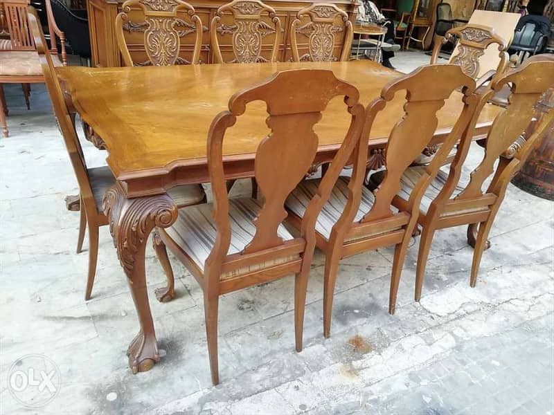 طقم غرفة سفرة روعة من الروائع حفر الفرنسي الانتيك من خشب السنديان صافي 1