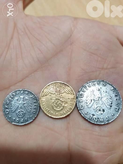 set of three German Nazi coins of WW2 era of the 3rd Adolph Hitler 0