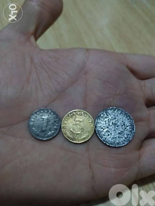 set of three German Nazi coins of WW2 era of the 3rd Adolph Hitler 1