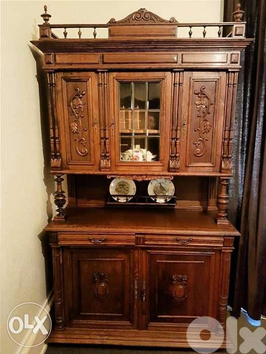 Bufee vitrine فيترين درسوار طبقتين خشب سنديان هنري٢ شغل فرنسي انتيك 0