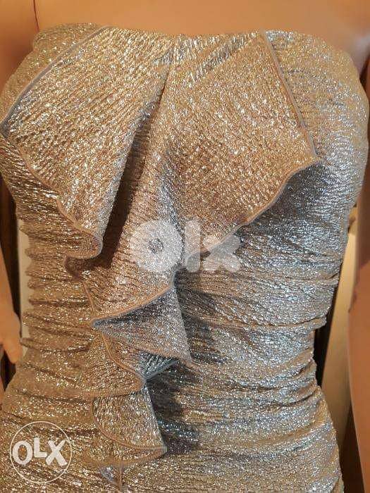 Metallic Silver Short Evening Dress 2