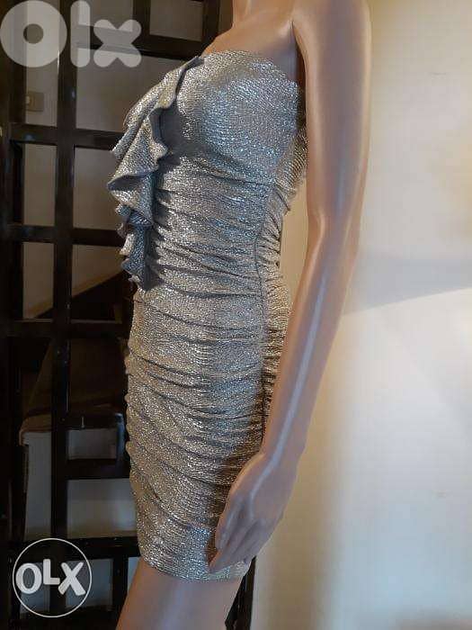 Metallic Silver Short Evening Dress 3