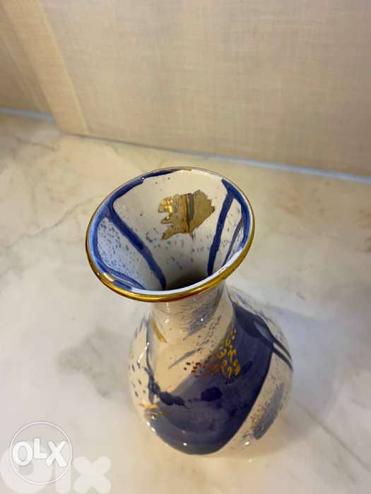 Beautiful handmade white, blue and gold vase 1
