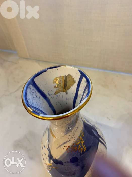 Beautiful handmade white, blue and gold vase 2