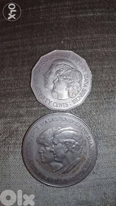 Set of 2 coins Prince Charles & Diana memorial for their marriage 1981 0