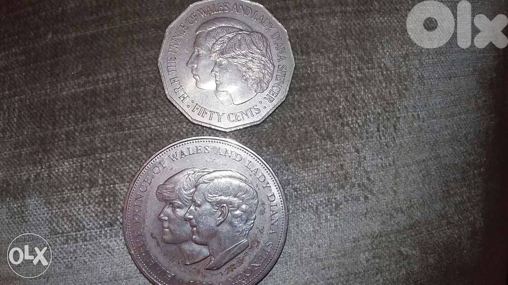 Set of 2 coins Prince Charles & Diana memorial for their marriage 1981 2