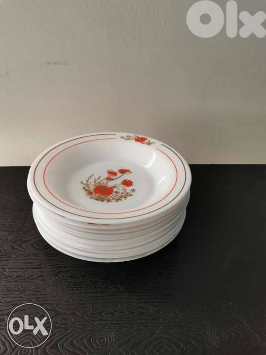 12 Vintage Arcopal milk glass dinner plates 1