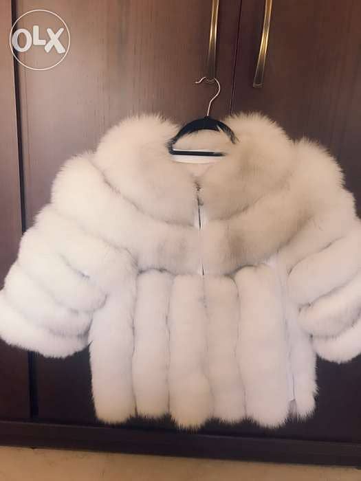 Fur jacket with white leather details 1