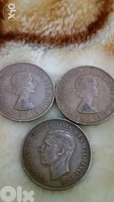 Set of Three English Coins King Georges VI 1948 &Elizabeth 1963 &,1964 0