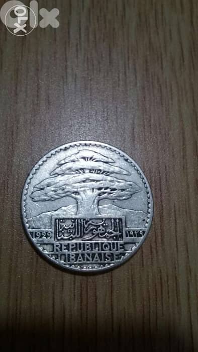 Lebanese Republic 50 Piasters Silver year 1929خمسون غرش فضة 0