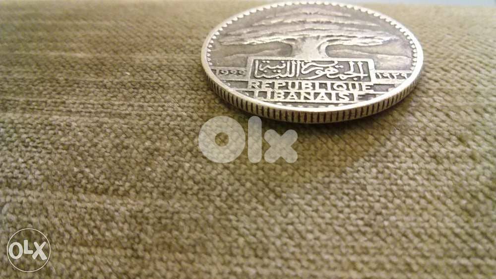 Lebanese Republic 50 Piasters Silver year 1929خمسون غرش فضة 2