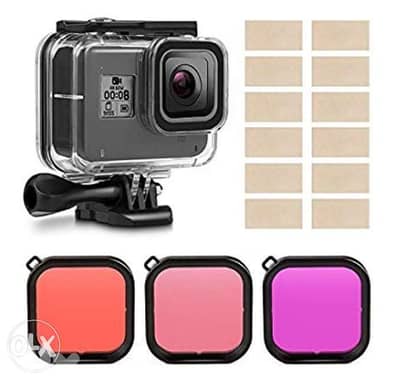 Gopro Hero 8 waterproof housing -60meters + 3 red filters