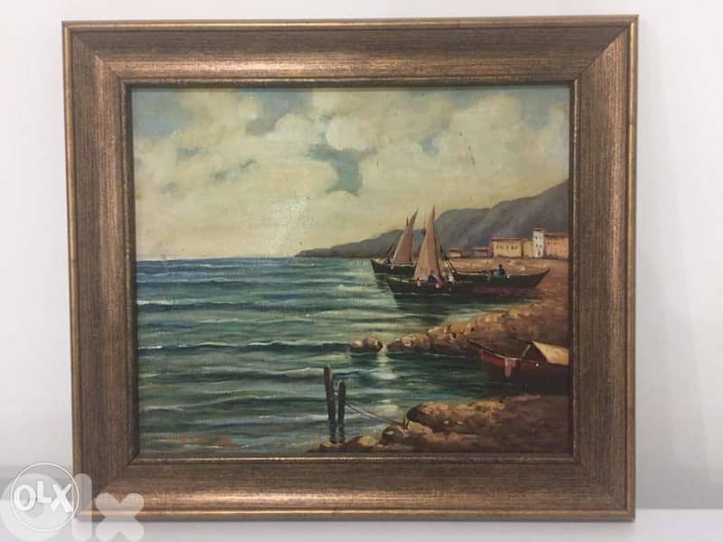 antique mid century europeen oil on panel painting 1