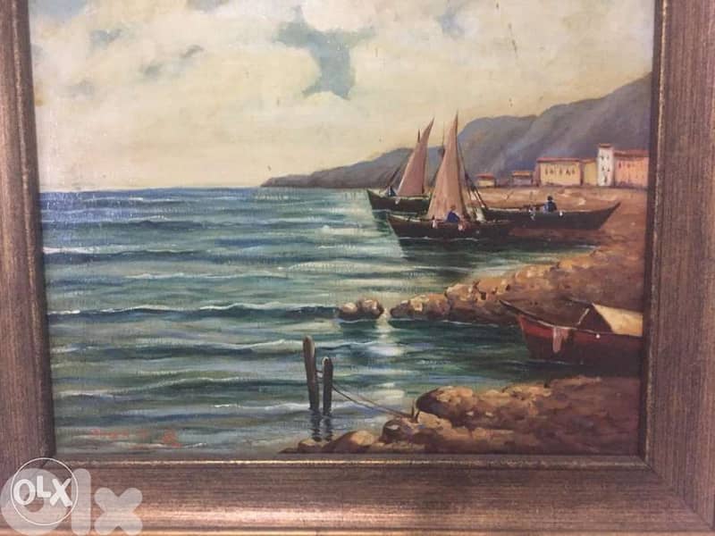 antique mid century europeen oil on panel painting 2