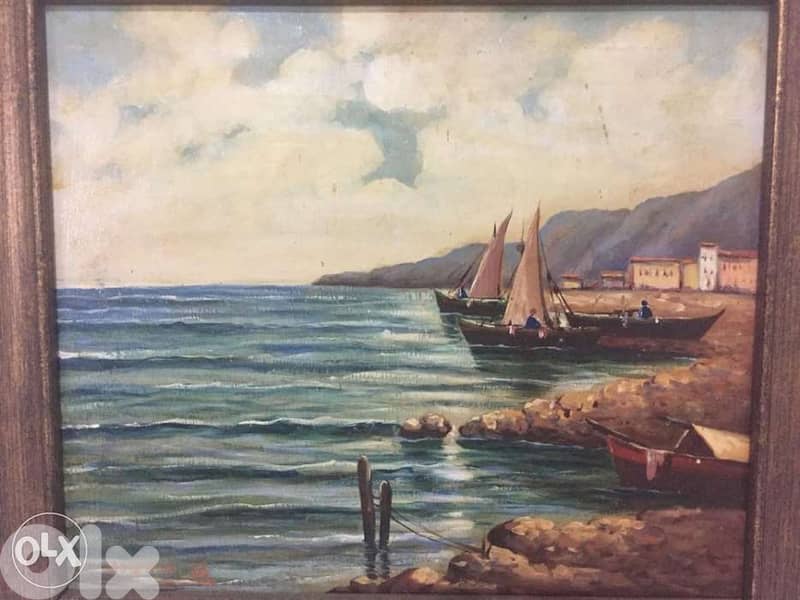 antique mid century europeen oil on panel painting 3