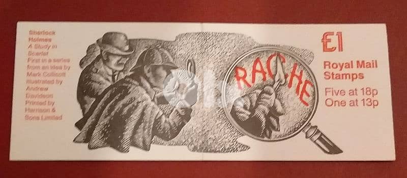 England Queen Elizabeth II set of 6 stamps booklet Sherlock Holmes 2