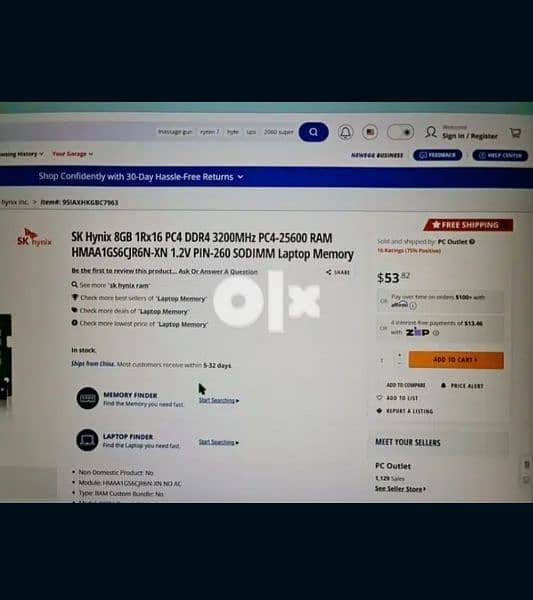 LAPTOP RAM SKHYNIX 3200 MHZ 16 GB ram ( 2 X 8 GB ) 2