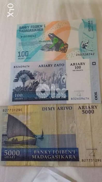Set of 3 banknotes Madagascar island in Indian Oceanمدغشقر جزيرة 0
