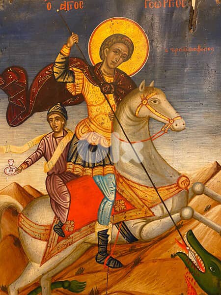 rare antique greeck 19th century icon St Georges 1