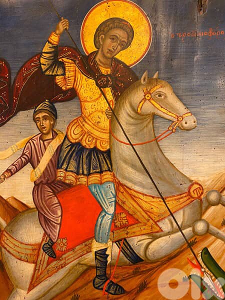 rare antique greeck 19th century icon St Georges 6