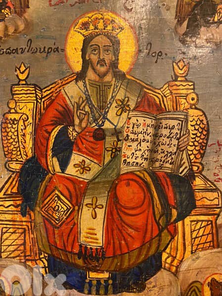 rare antique dated 1863 Melkite icon Christ on throne 2