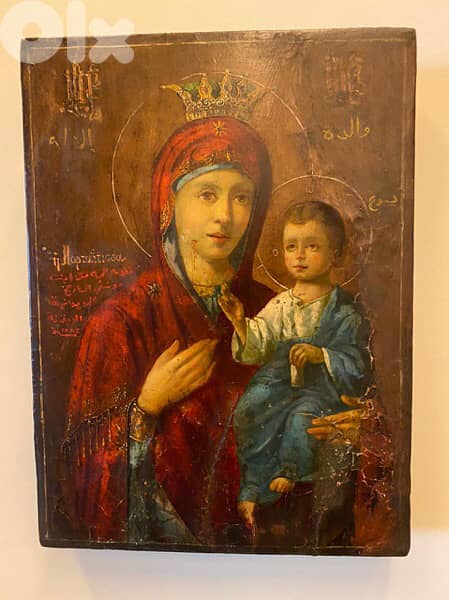 rare Melkite icon dated 1885 holy mother and child 3