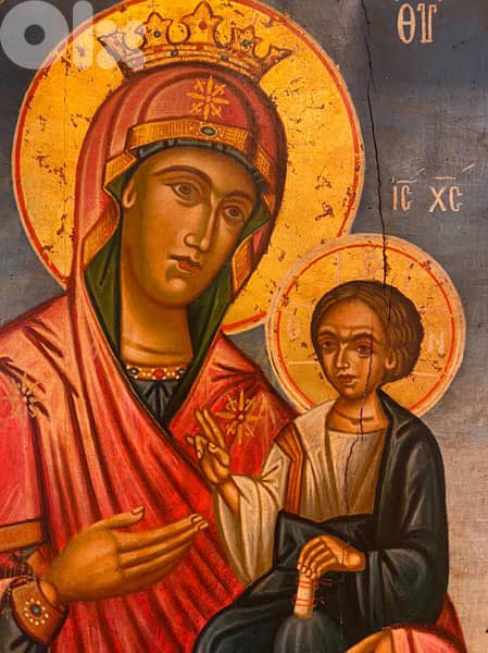 antique greeck 19th century icon holy mother and Jesus 1