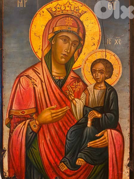 antique greeck 19th century icon holy mother and Jesus 3