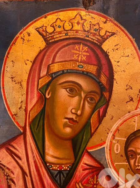 antique greeck 19th century icon holy mother and Jesus 4