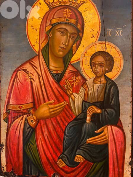 antique greeck 19th century icon holy mother and Jesus 5