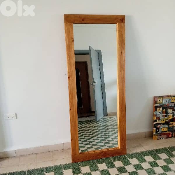 large mirror made from natural pine wood 0